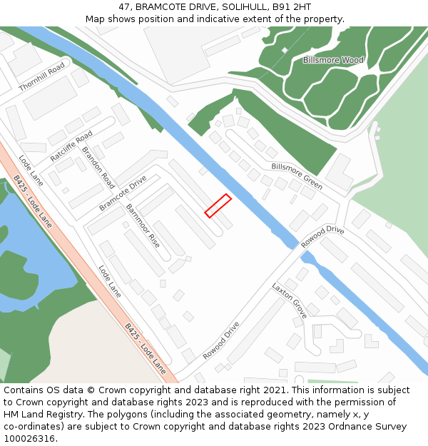 47, BRAMCOTE DRIVE, SOLIHULL, B91 2HT: Location map and indicative extent of plot