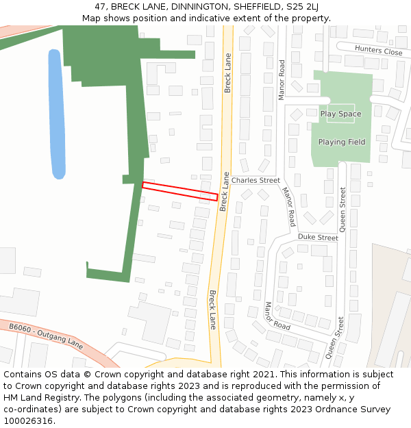 47, BRECK LANE, DINNINGTON, SHEFFIELD, S25 2LJ: Location map and indicative extent of plot