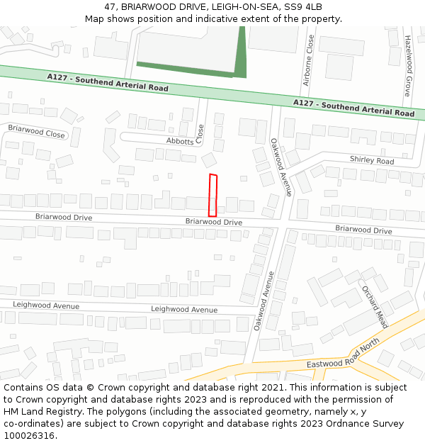 47, BRIARWOOD DRIVE, LEIGH-ON-SEA, SS9 4LB: Location map and indicative extent of plot
