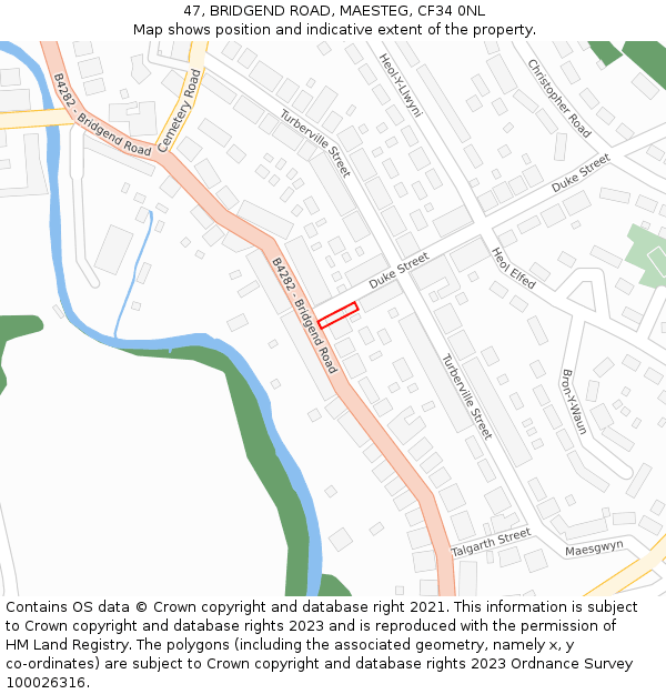47, BRIDGEND ROAD, MAESTEG, CF34 0NL: Location map and indicative extent of plot