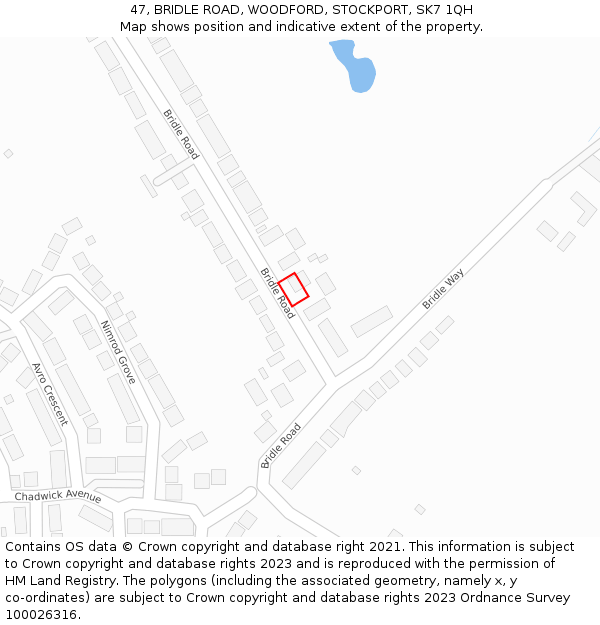 47, BRIDLE ROAD, WOODFORD, STOCKPORT, SK7 1QH: Location map and indicative extent of plot