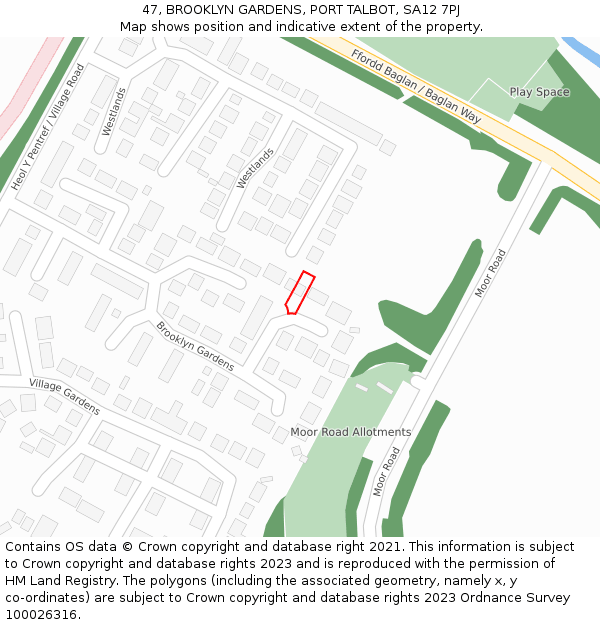 47, BROOKLYN GARDENS, PORT TALBOT, SA12 7PJ: Location map and indicative extent of plot