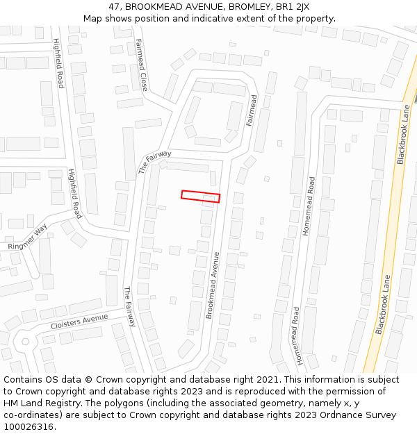 47, BROOKMEAD AVENUE, BROMLEY, BR1 2JX: Location map and indicative extent of plot