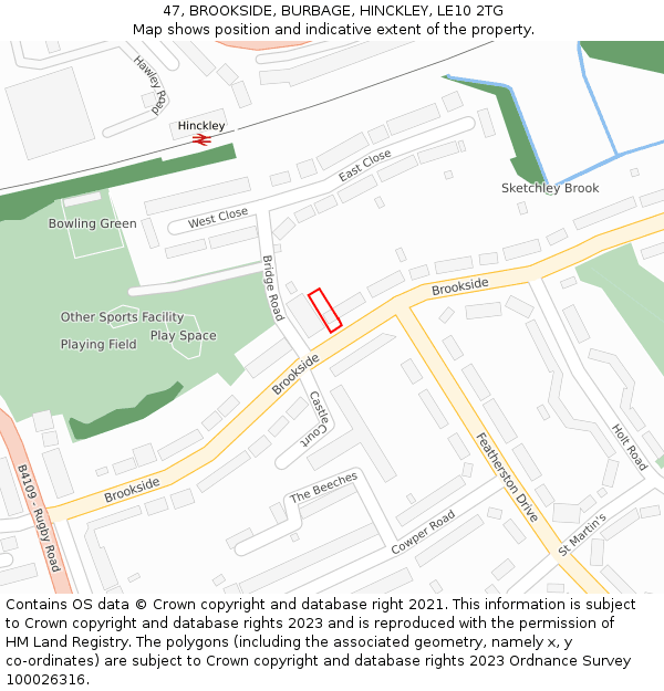 47, BROOKSIDE, BURBAGE, HINCKLEY, LE10 2TG: Location map and indicative extent of plot