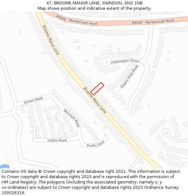 47, BROOME MANOR LANE, SWINDON, SN3 1NB: Location map and indicative extent of plot