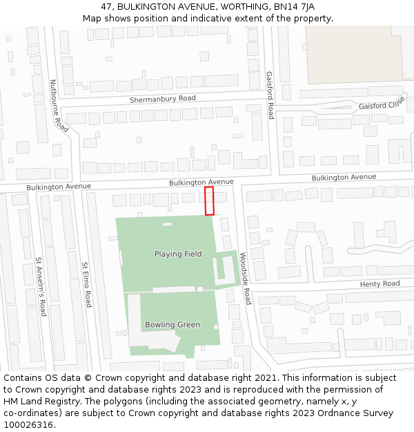 47, BULKINGTON AVENUE, WORTHING, BN14 7JA: Location map and indicative extent of plot