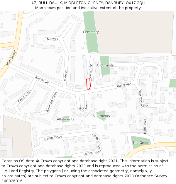 47, BULL BAULK, MIDDLETON CHENEY, BANBURY, OX17 2QH: Location map and indicative extent of plot