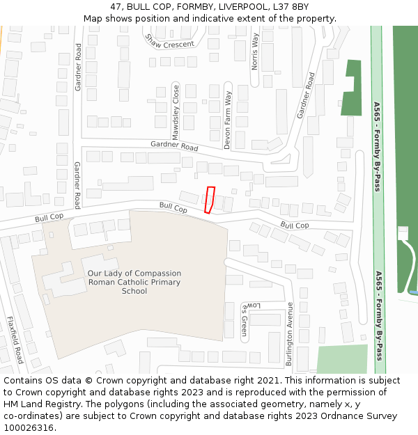 47, BULL COP, FORMBY, LIVERPOOL, L37 8BY: Location map and indicative extent of plot