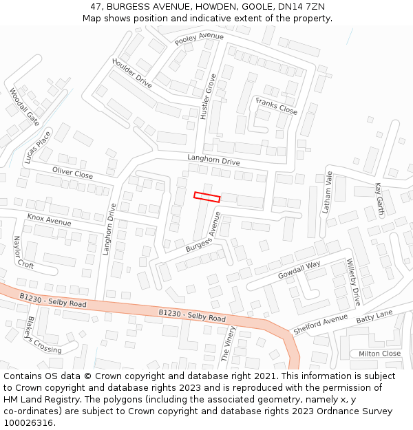 47, BURGESS AVENUE, HOWDEN, GOOLE, DN14 7ZN: Location map and indicative extent of plot