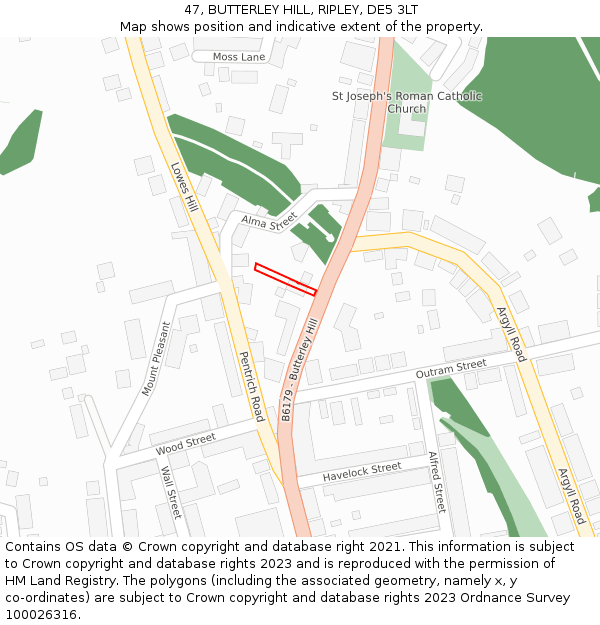 47, BUTTERLEY HILL, RIPLEY, DE5 3LT: Location map and indicative extent of plot