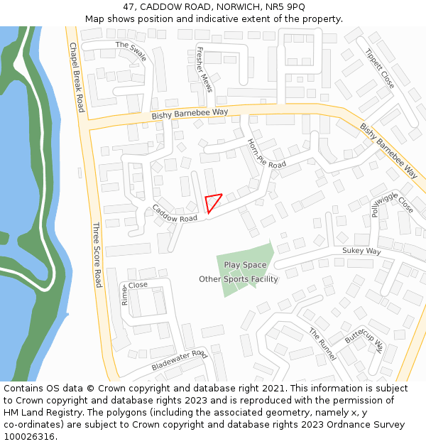 47, CADDOW ROAD, NORWICH, NR5 9PQ: Location map and indicative extent of plot