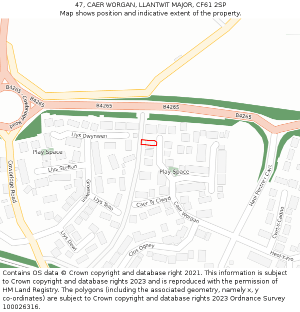 47, CAER WORGAN, LLANTWIT MAJOR, CF61 2SP: Location map and indicative extent of plot