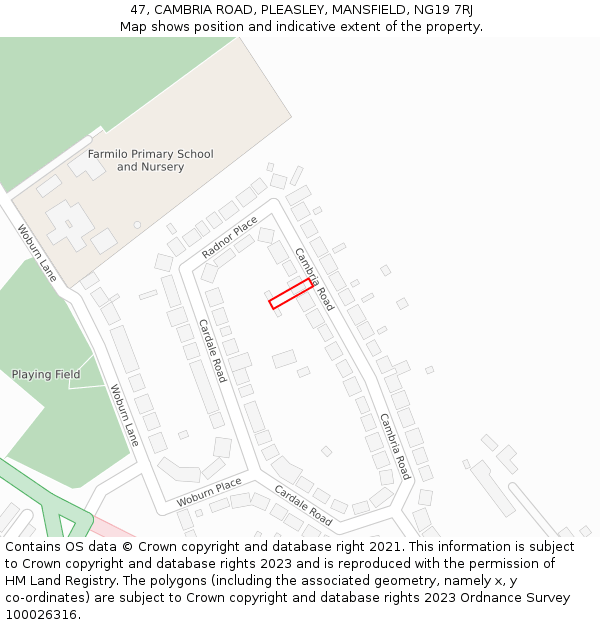 47, CAMBRIA ROAD, PLEASLEY, MANSFIELD, NG19 7RJ: Location map and indicative extent of plot