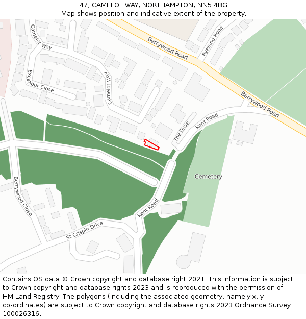 47, CAMELOT WAY, NORTHAMPTON, NN5 4BG: Location map and indicative extent of plot