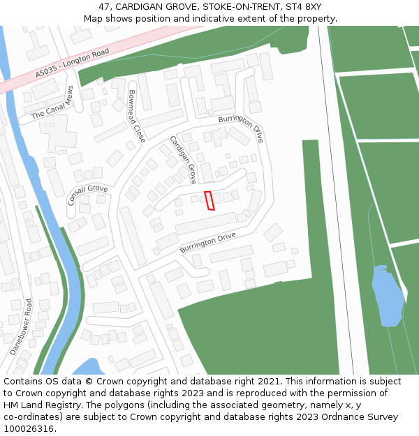 47, CARDIGAN GROVE, STOKE-ON-TRENT, ST4 8XY: Location map and indicative extent of plot