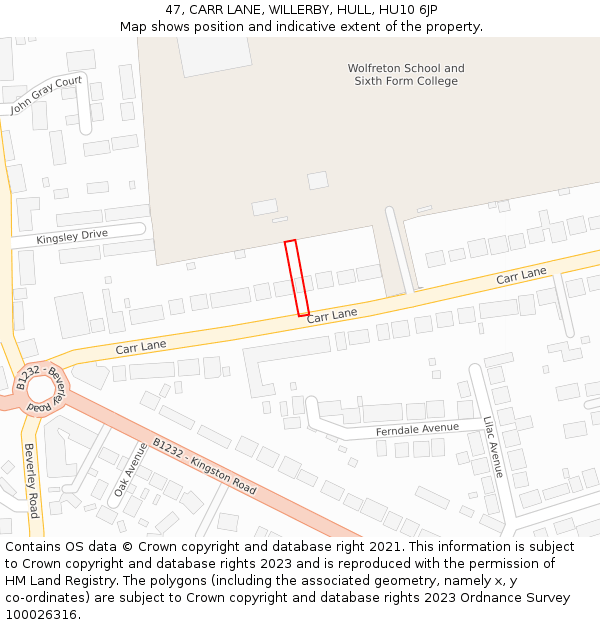 47, CARR LANE, WILLERBY, HULL, HU10 6JP: Location map and indicative extent of plot