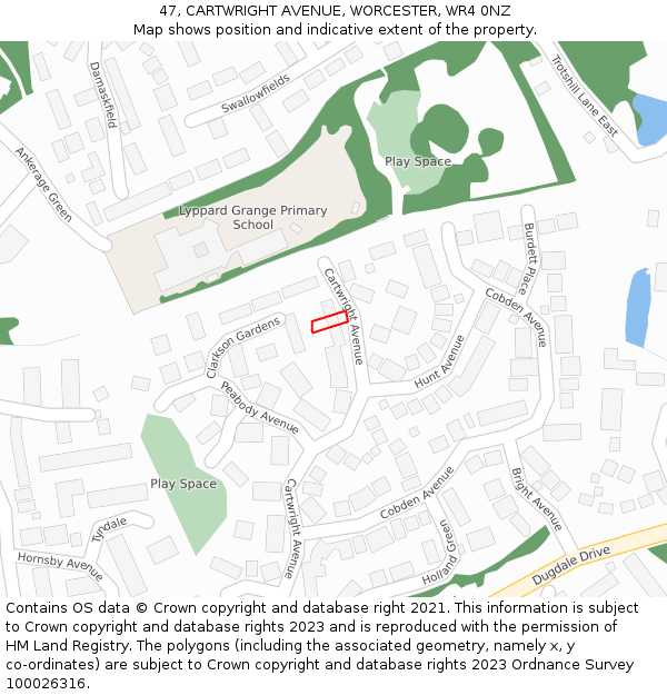 47, CARTWRIGHT AVENUE, WORCESTER, WR4 0NZ: Location map and indicative extent of plot