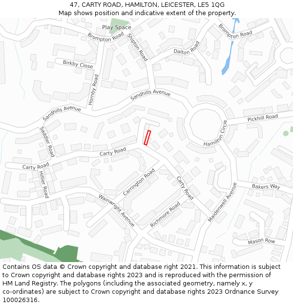 47, CARTY ROAD, HAMILTON, LEICESTER, LE5 1QG: Location map and indicative extent of plot