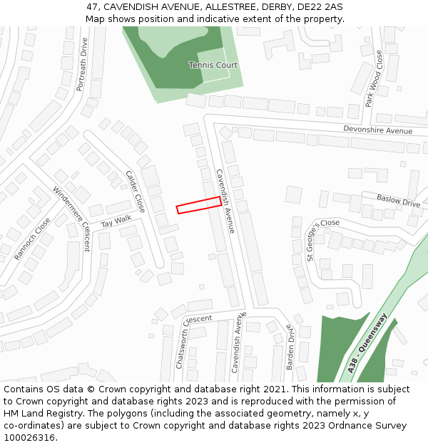 47, CAVENDISH AVENUE, ALLESTREE, DERBY, DE22 2AS: Location map and indicative extent of plot