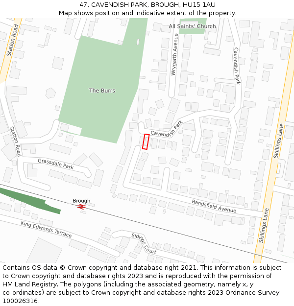 47, CAVENDISH PARK, BROUGH, HU15 1AU: Location map and indicative extent of plot