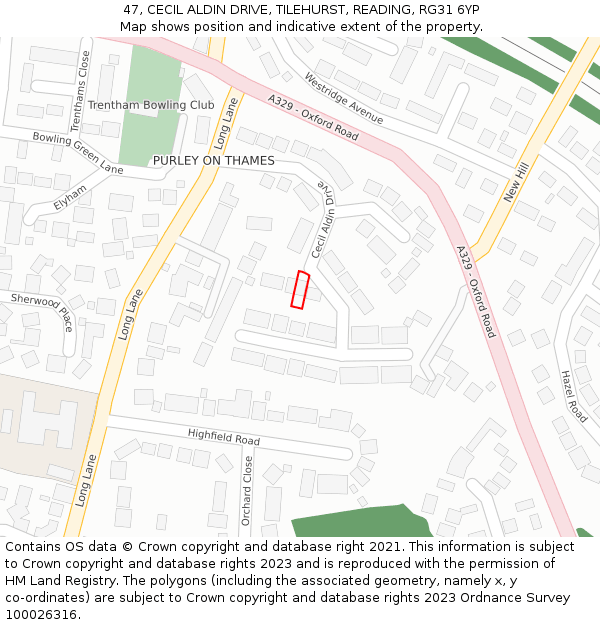47, CECIL ALDIN DRIVE, TILEHURST, READING, RG31 6YP: Location map and indicative extent of plot