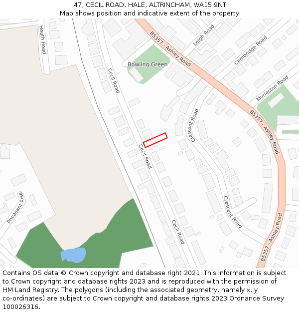47, CECIL ROAD, HALE, ALTRINCHAM, WA15 9NT: Location map and indicative extent of plot