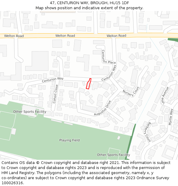 47, CENTURION WAY, BROUGH, HU15 1DF: Location map and indicative extent of plot