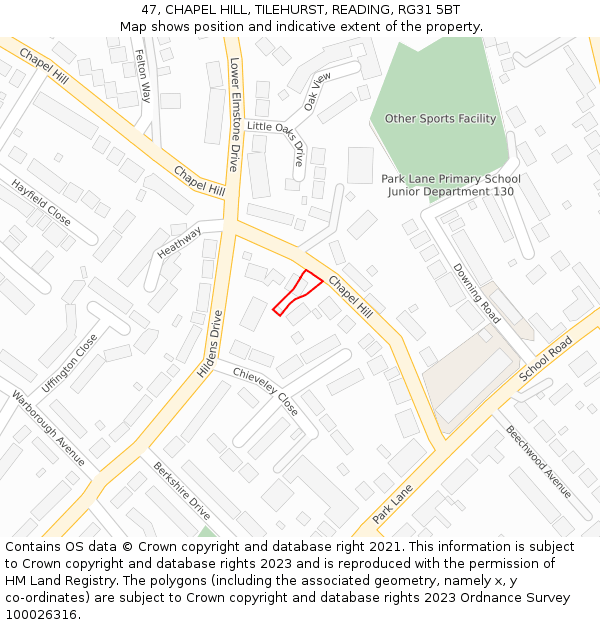 47, CHAPEL HILL, TILEHURST, READING, RG31 5BT: Location map and indicative extent of plot