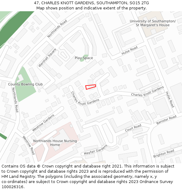 47, CHARLES KNOTT GARDENS, SOUTHAMPTON, SO15 2TG: Location map and indicative extent of plot