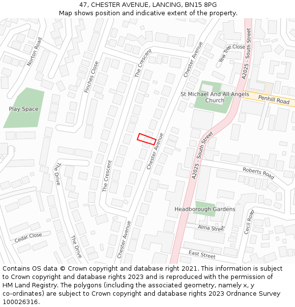 47, CHESTER AVENUE, LANCING, BN15 8PG: Location map and indicative extent of plot