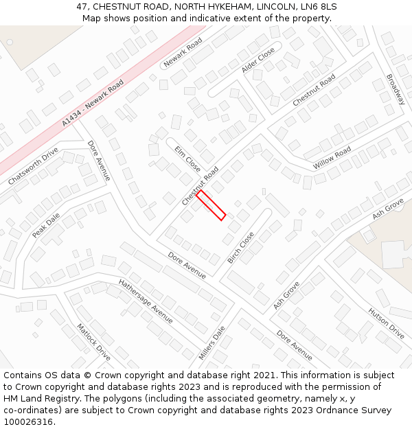 47, CHESTNUT ROAD, NORTH HYKEHAM, LINCOLN, LN6 8LS: Location map and indicative extent of plot
