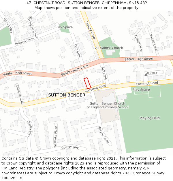 47, CHESTNUT ROAD, SUTTON BENGER, CHIPPENHAM, SN15 4RP: Location map and indicative extent of plot