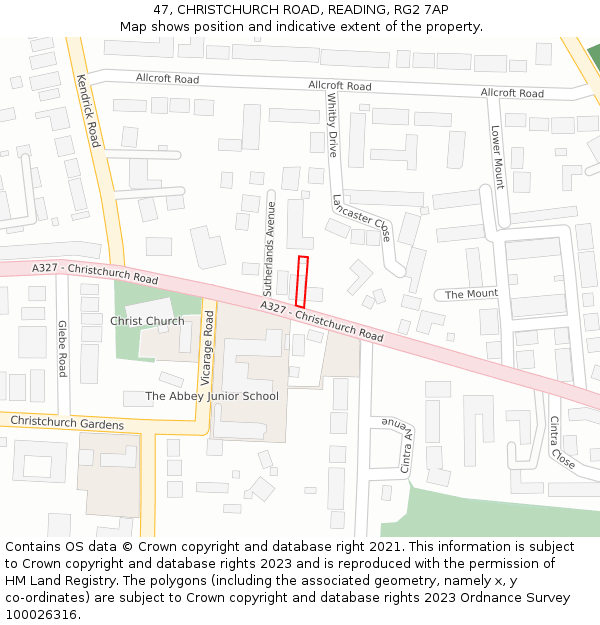 47, CHRISTCHURCH ROAD, READING, RG2 7AP: Location map and indicative extent of plot