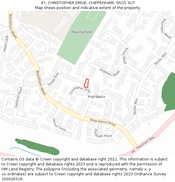 47, CHRISTOPHER DRIVE, CHIPPENHAM, SN15 3UT: Location map and indicative extent of plot