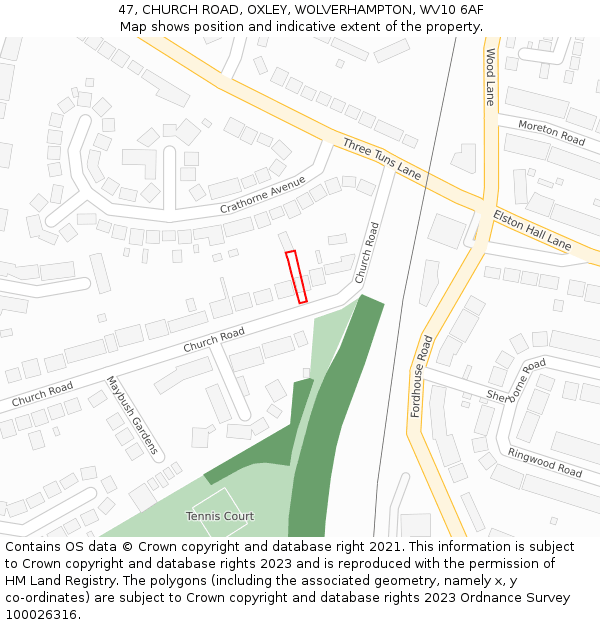 47, CHURCH ROAD, OXLEY, WOLVERHAMPTON, WV10 6AF: Location map and indicative extent of plot