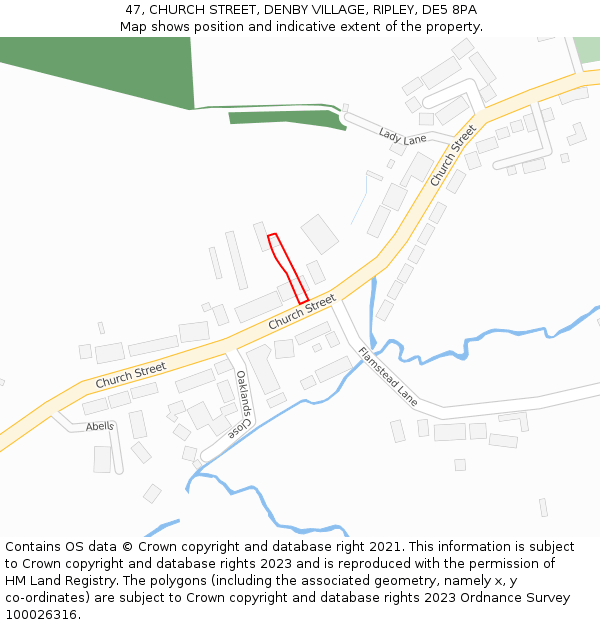 47, CHURCH STREET, DENBY VILLAGE, RIPLEY, DE5 8PA: Location map and indicative extent of plot