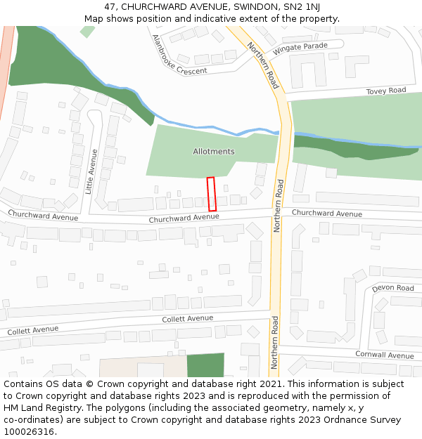 47, CHURCHWARD AVENUE, SWINDON, SN2 1NJ: Location map and indicative extent of plot