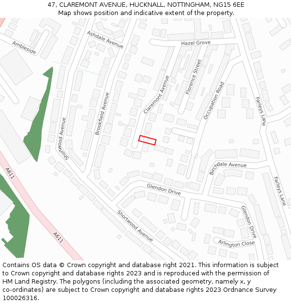 47, CLAREMONT AVENUE, HUCKNALL, NOTTINGHAM, NG15 6EE: Location map and indicative extent of plot
