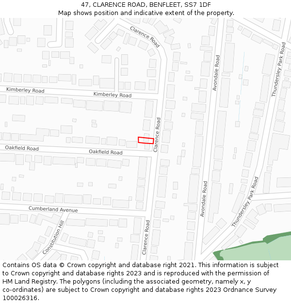 47, CLARENCE ROAD, BENFLEET, SS7 1DF: Location map and indicative extent of plot