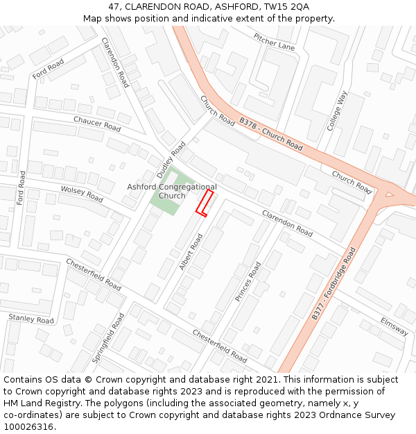 47, CLARENDON ROAD, ASHFORD, TW15 2QA: Location map and indicative extent of plot