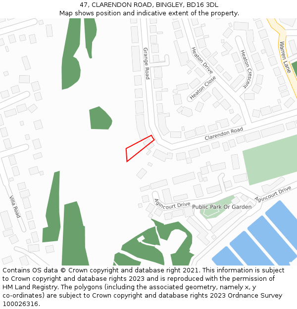 47, CLARENDON ROAD, BINGLEY, BD16 3DL: Location map and indicative extent of plot