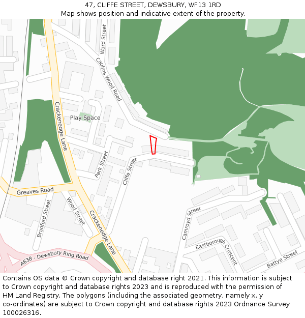 47, CLIFFE STREET, DEWSBURY, WF13 1RD: Location map and indicative extent of plot