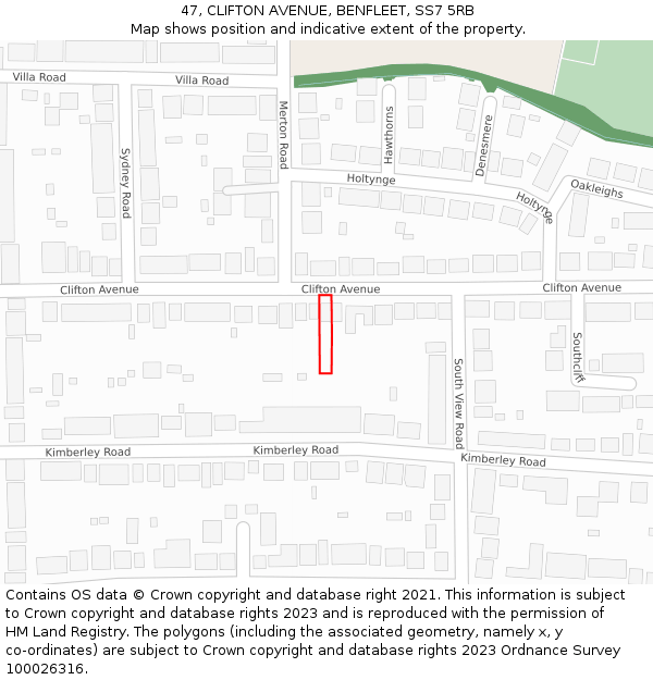 47, CLIFTON AVENUE, BENFLEET, SS7 5RB: Location map and indicative extent of plot