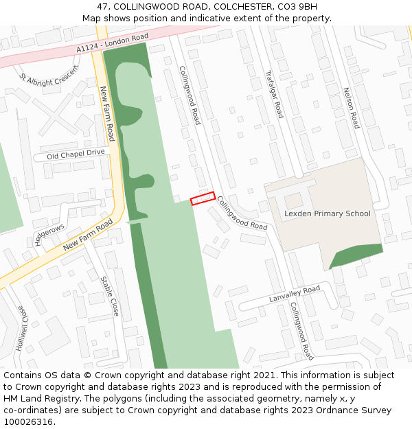 47, COLLINGWOOD ROAD, COLCHESTER, CO3 9BH: Location map and indicative extent of plot