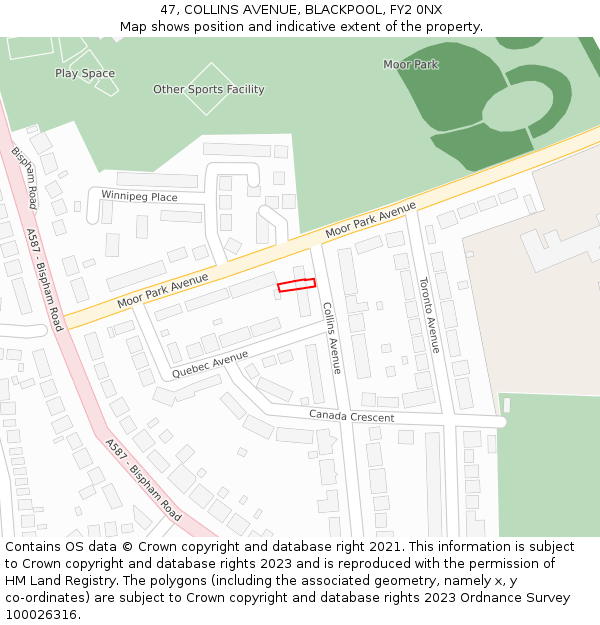 47, COLLINS AVENUE, BLACKPOOL, FY2 0NX: Location map and indicative extent of plot