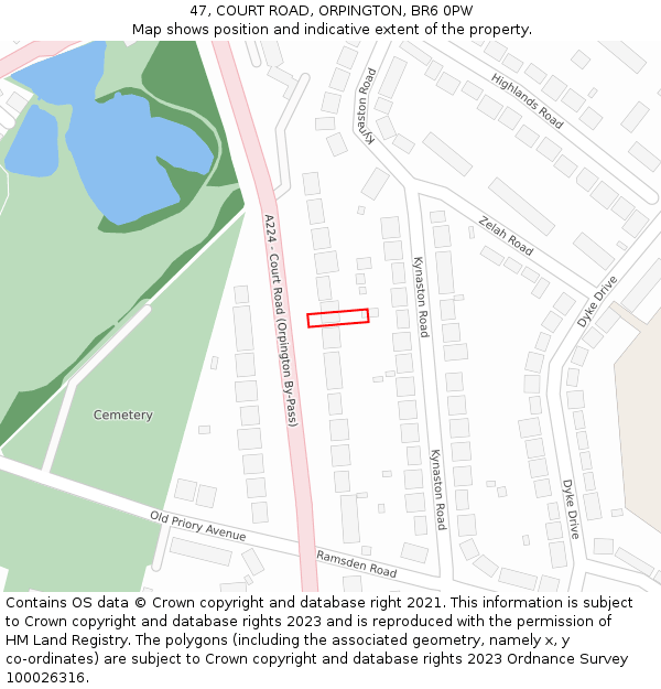 47, COURT ROAD, ORPINGTON, BR6 0PW: Location map and indicative extent of plot