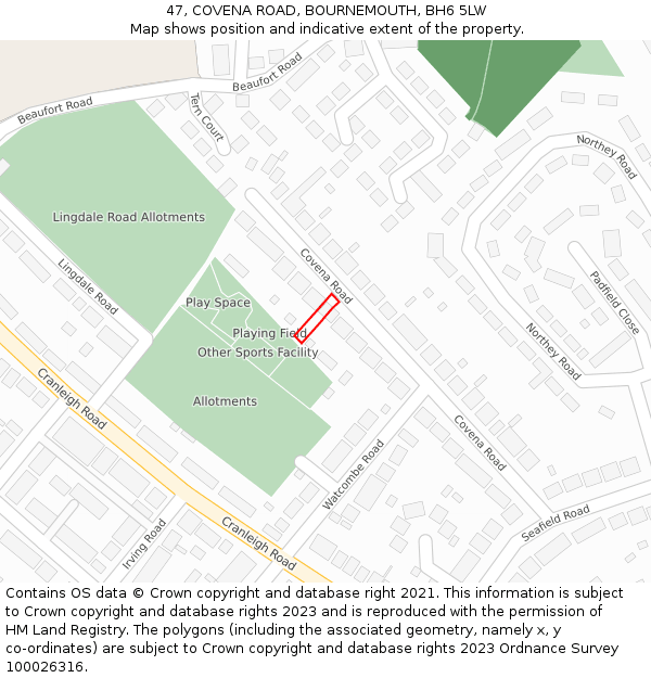 47, COVENA ROAD, BOURNEMOUTH, BH6 5LW: Location map and indicative extent of plot
