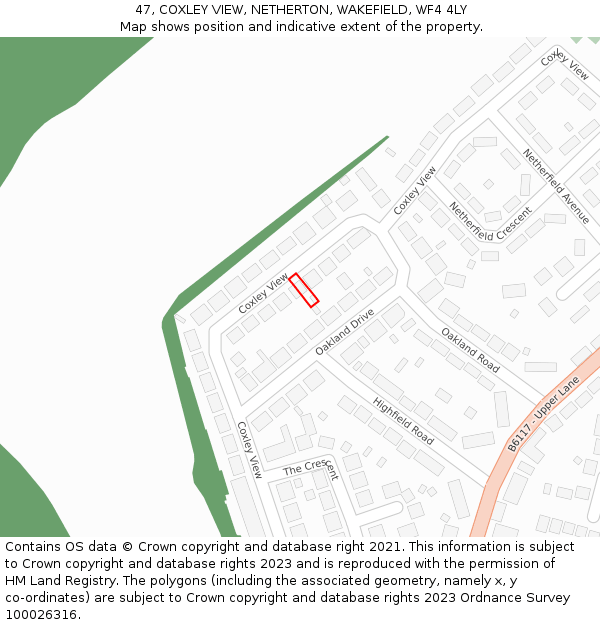 47, COXLEY VIEW, NETHERTON, WAKEFIELD, WF4 4LY: Location map and indicative extent of plot