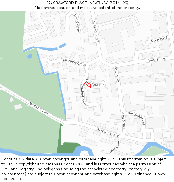 47, CRAWFORD PLACE, NEWBURY, RG14 1XQ: Location map and indicative extent of plot
