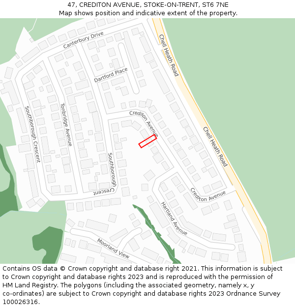 47, CREDITON AVENUE, STOKE-ON-TRENT, ST6 7NE: Location map and indicative extent of plot
